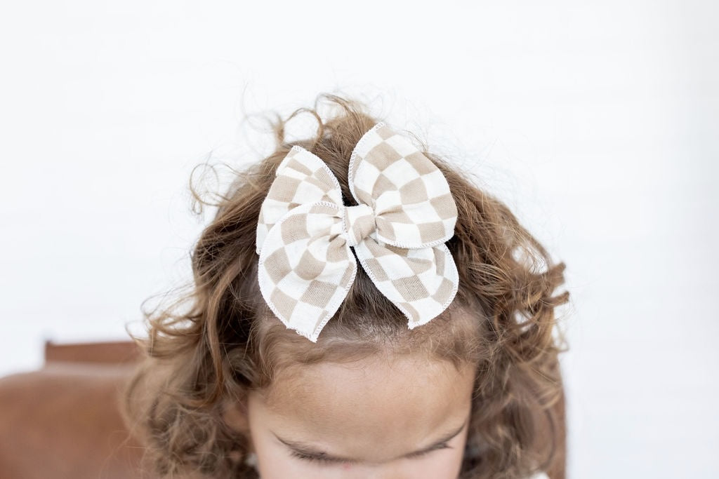 Checkerboard - Tan | Petite Party Bow