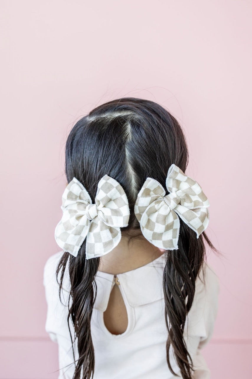 Checkerboard - Tan | Pigtail Set - Petite Party Bow