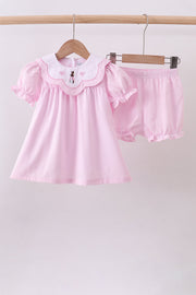 Pink Stripe Bunny Bow Embroidery Bloomer Set