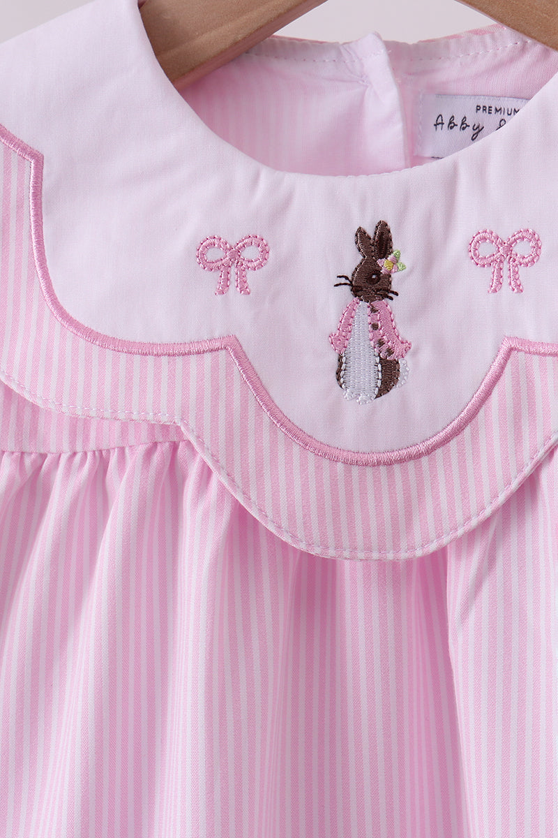 Pink Stripe Bunny Bow Embroidery Bloomer Set