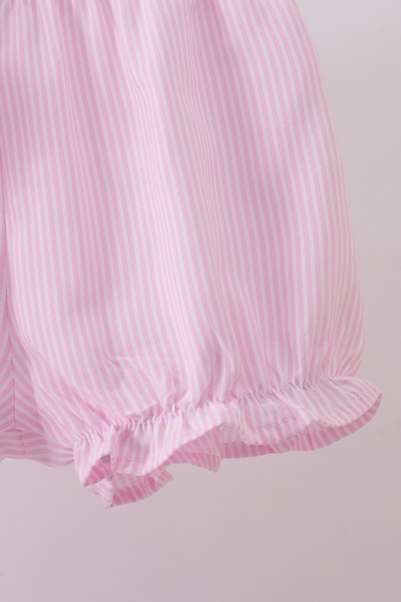 Pink Stripe Bunny Bow Embroidery Bloomer Set