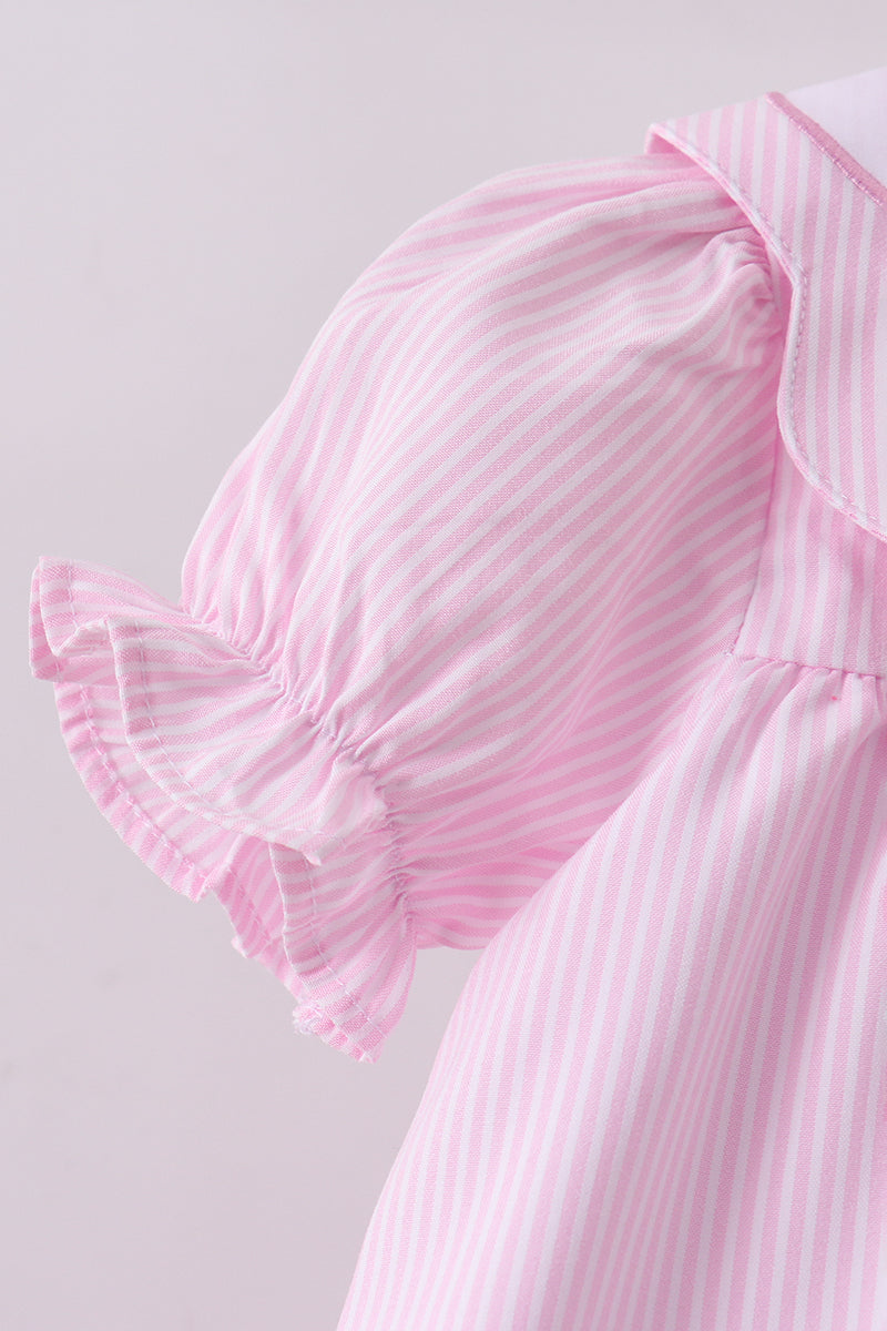 Pink Stripe Bunny Bow Embroidery Bloomer Set