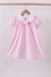 Pink Stripe Bunny Bow Embroidery Dress