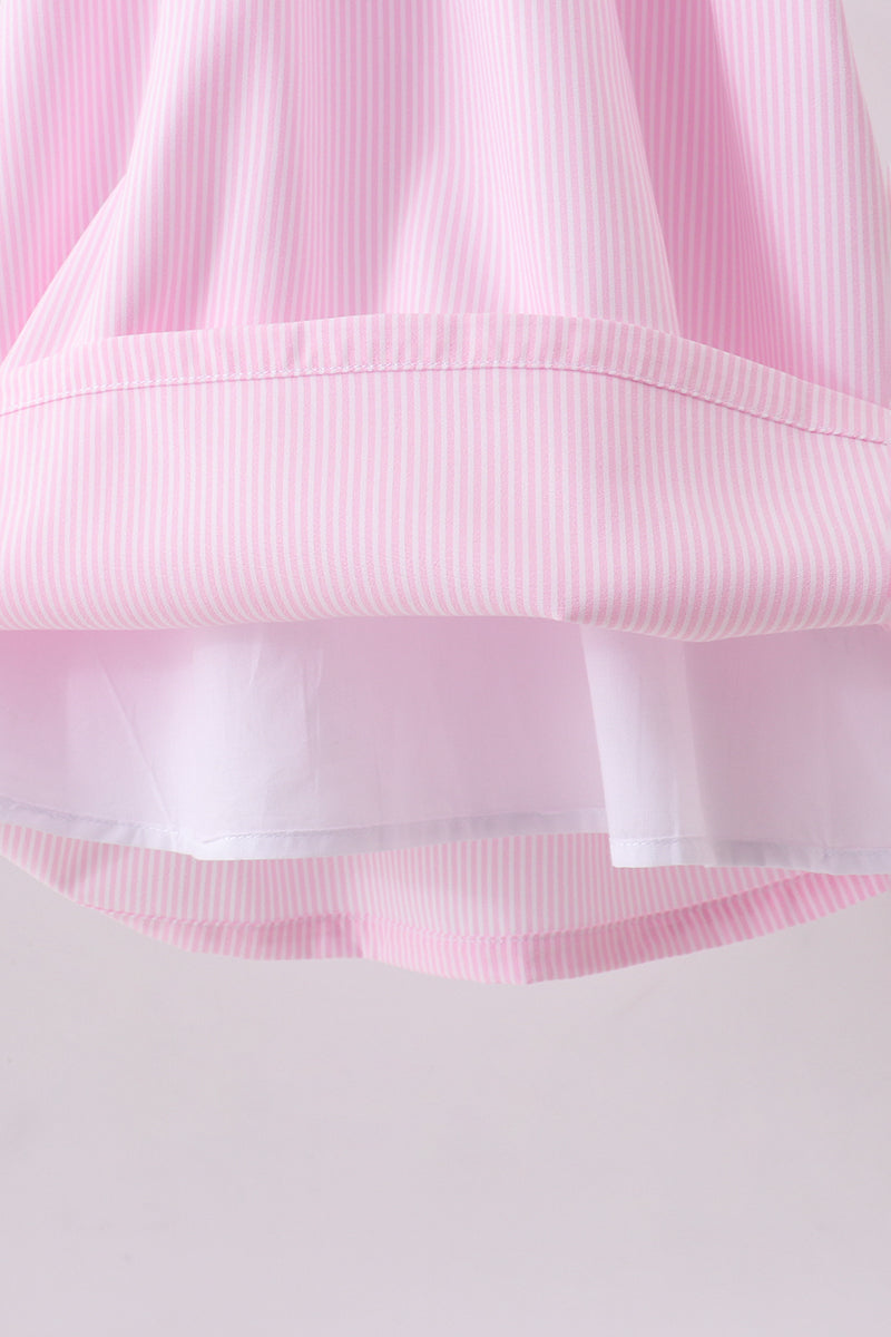 Pink Stripe Bunny Bow Embroidery Dress