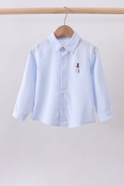 Blue Stripe Bunny Embroidery Button Down Shirt