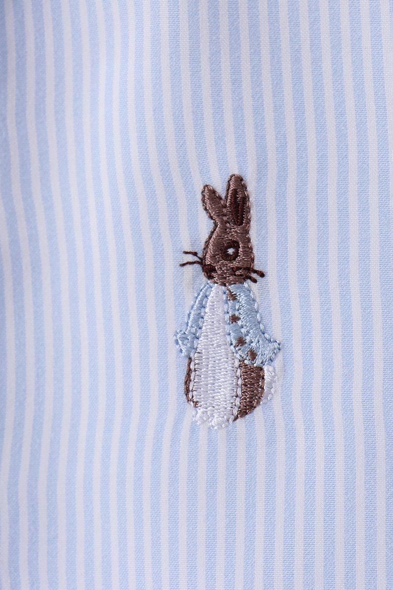 Blue Stripe Bunny Embroidery Button Down Shirt