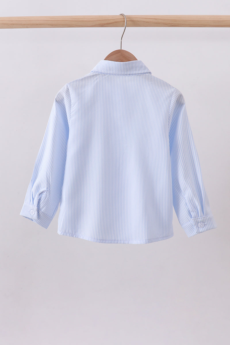 Blue Stripe Bunny Embroidery Button Down Shirt