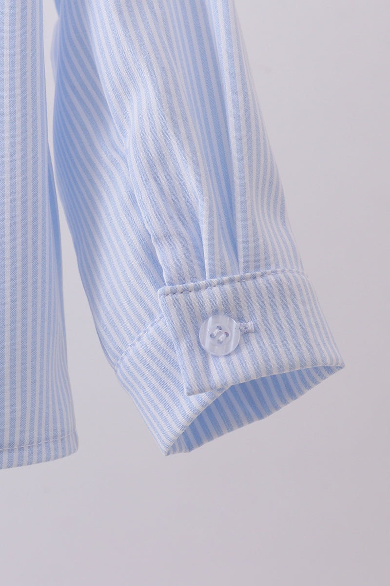 Blue Stripe Bunny Embroidery Button Down Shirt