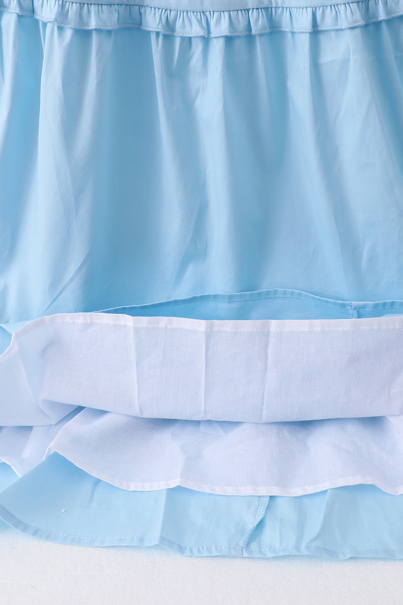 Blue Smocked Ruffle Tiered Dress