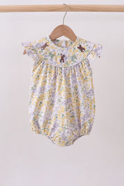 Floral Bunny Bow Embroidery Ruffle Bubble