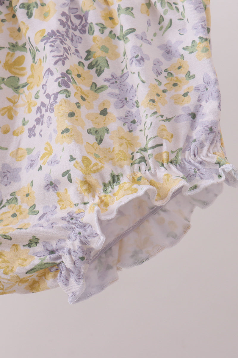 Mustard Floral Bunny Embroidery Bloomer Set