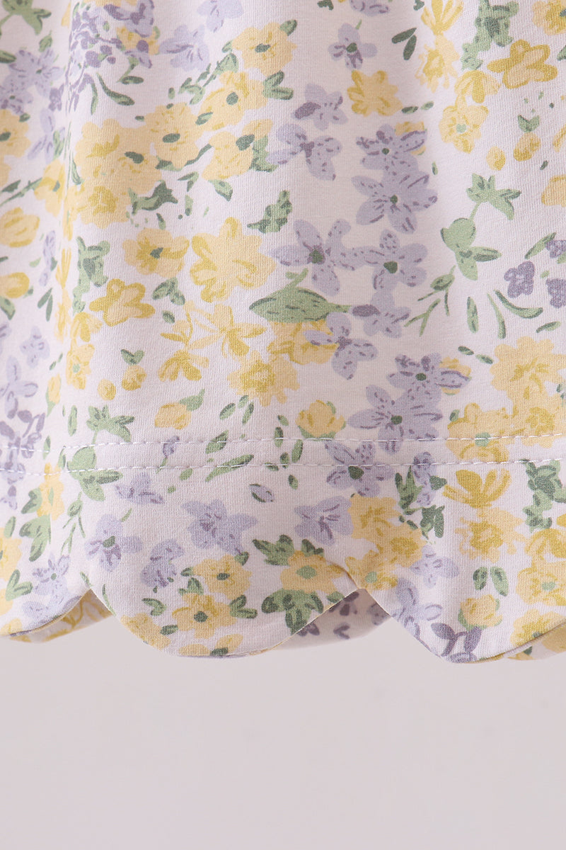 Mustard Floral Bunny Embroidery Bloomer Set