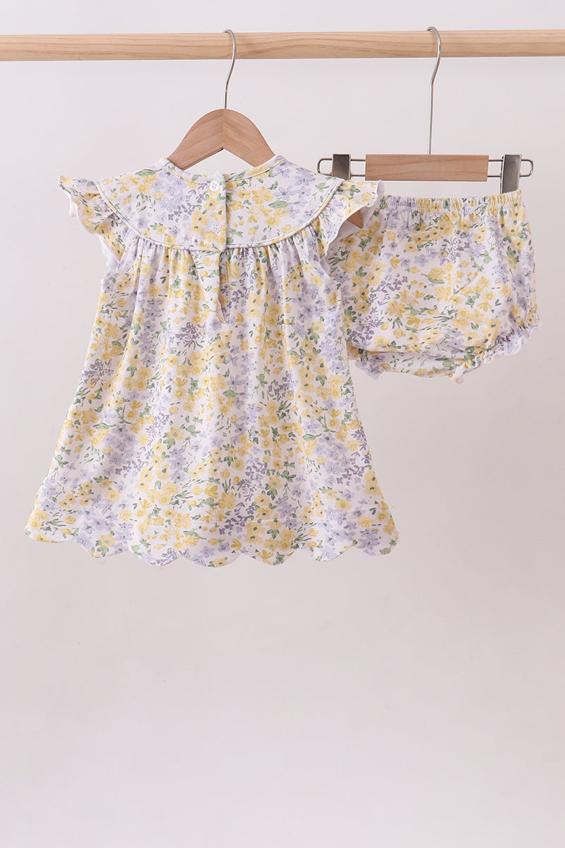 Mustard Floral Bunny Embroidery Bloomer Set
