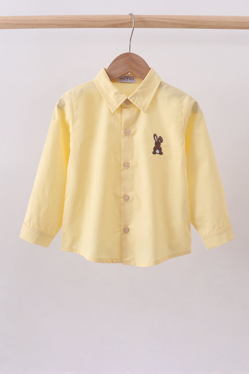 Beige Bunny Embroidery Button Down Shirt