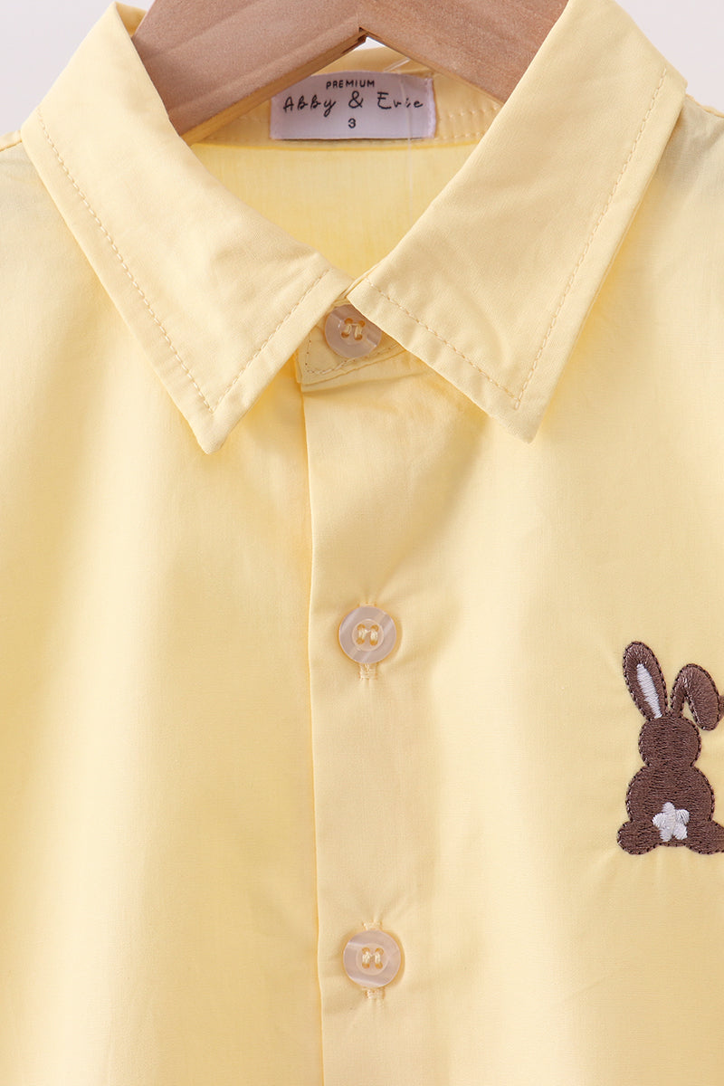 Beige Bunny Embroidery Button Down Shirt