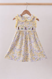 Floral Bunny Bow Embroidery Ruffle Dress