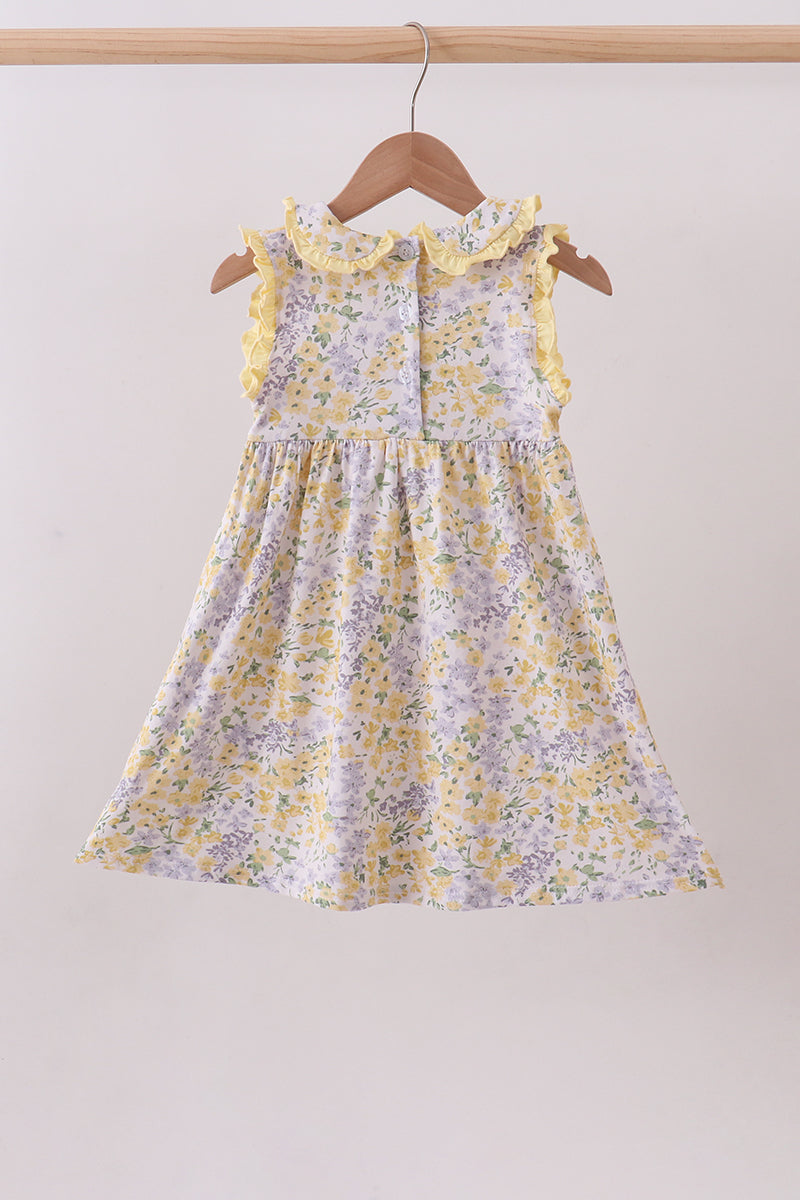 Floral Bunny Bow Embroidery Ruffle Dress