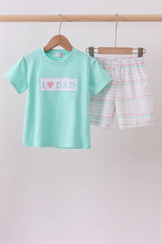 Mint I Love Dad Plaid Shorts Set