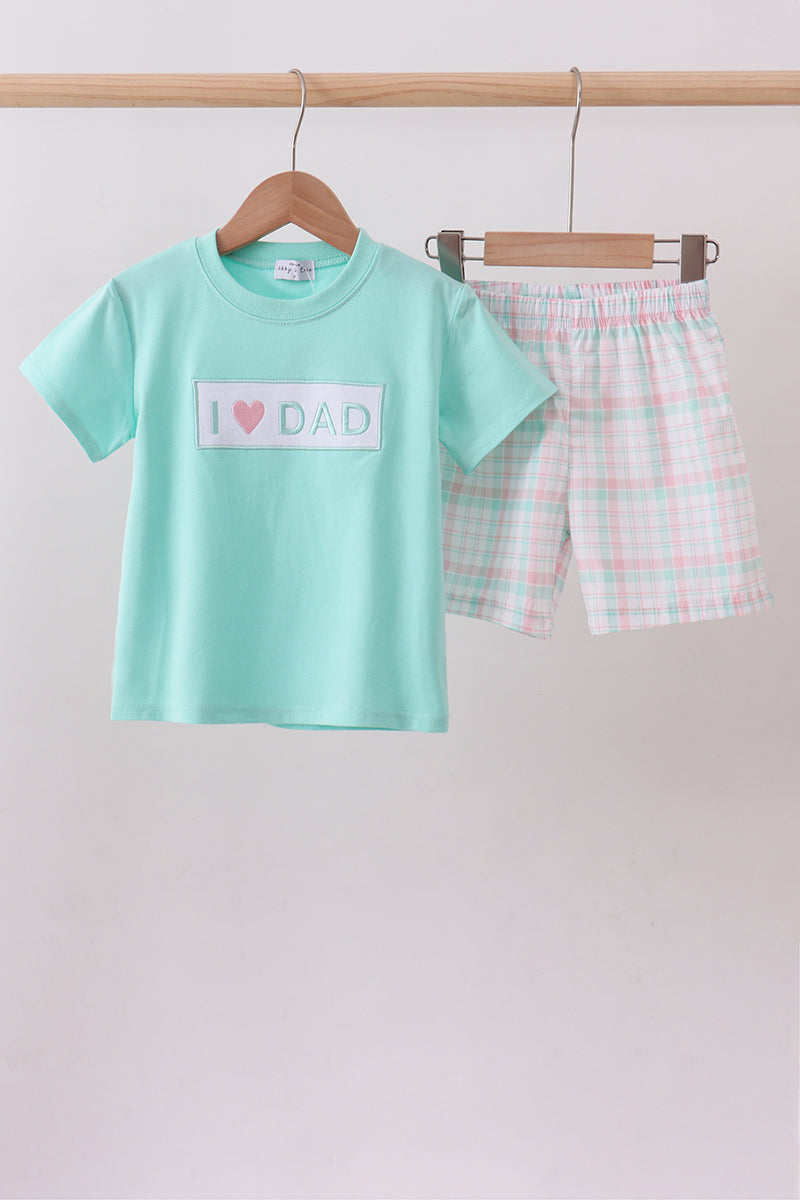 Mint I Love Dad Plaid Shorts Set
