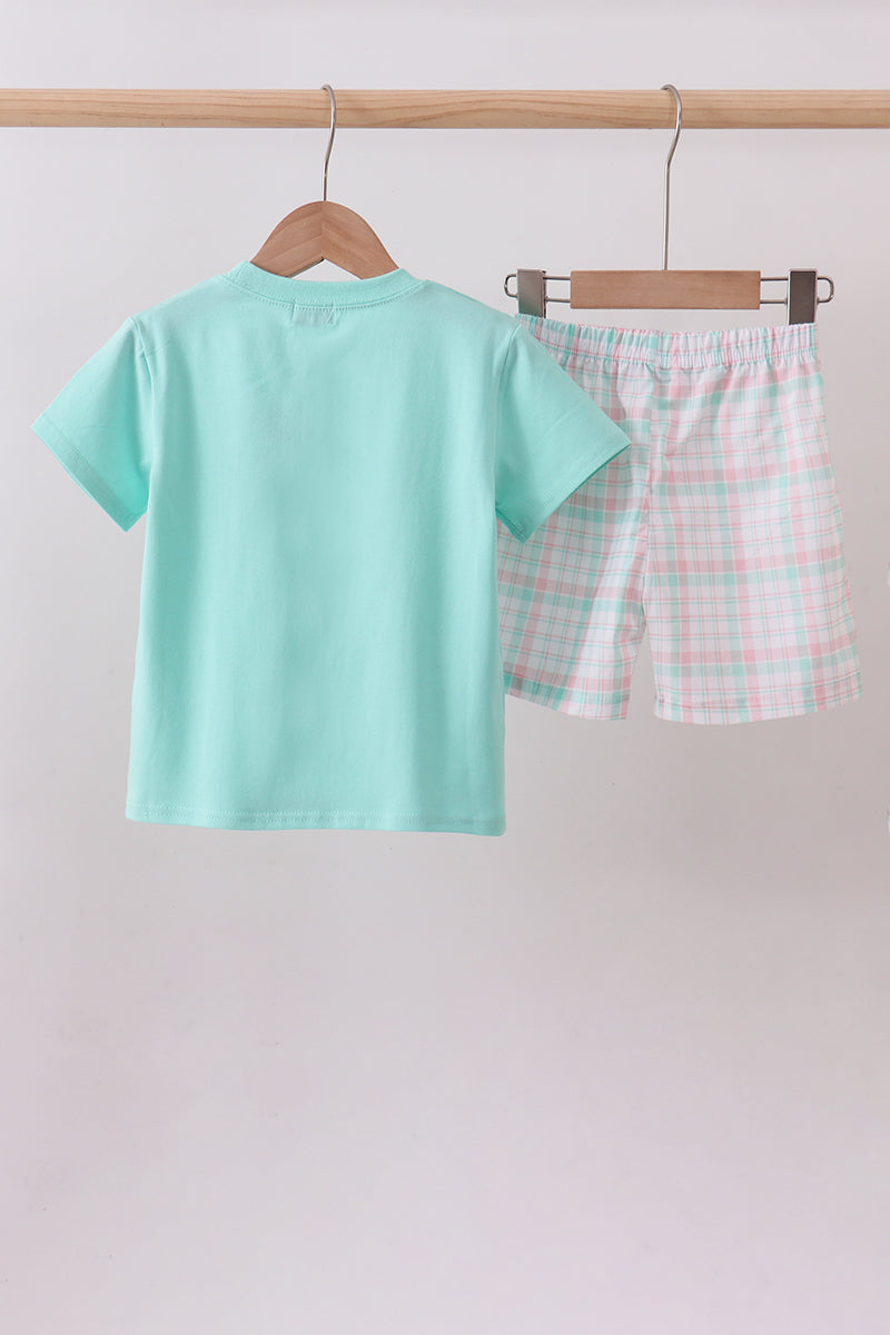 Mint I Love Dad Plaid Shorts Set