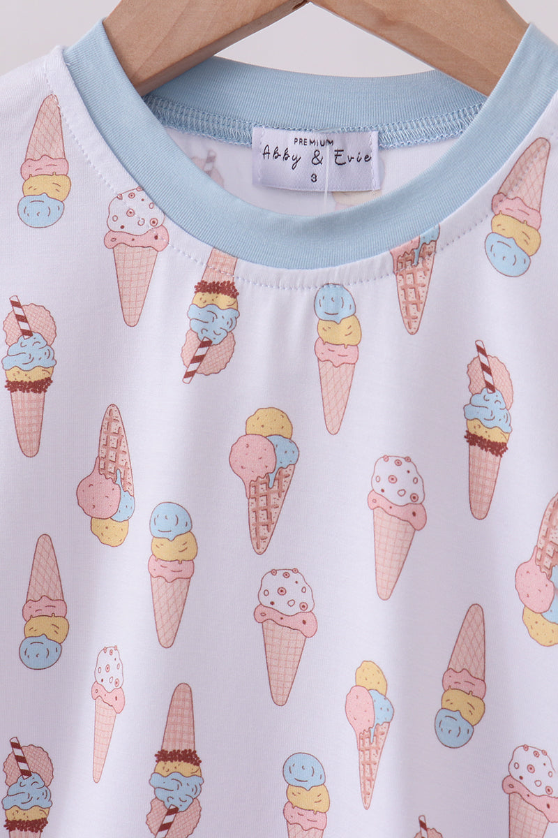 Blue Ice Cream Print Bamboo Pajama Set