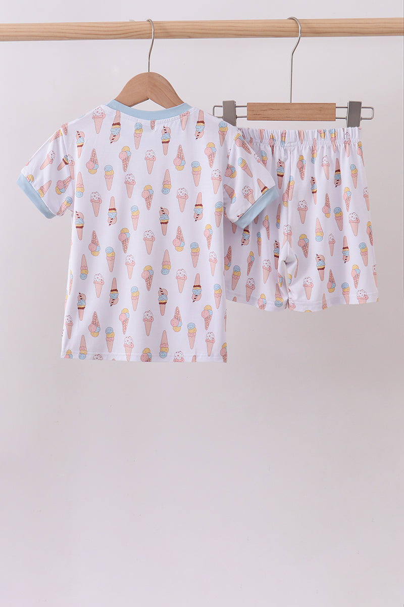 Blue Ice Cream Print Bamboo Pajama Set