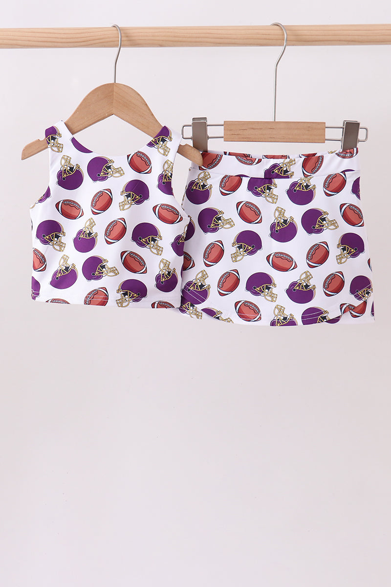 Purple Active Football Print Skort Set