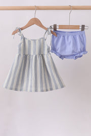 Blue Stripe Shark Embroidery Bloomer Set