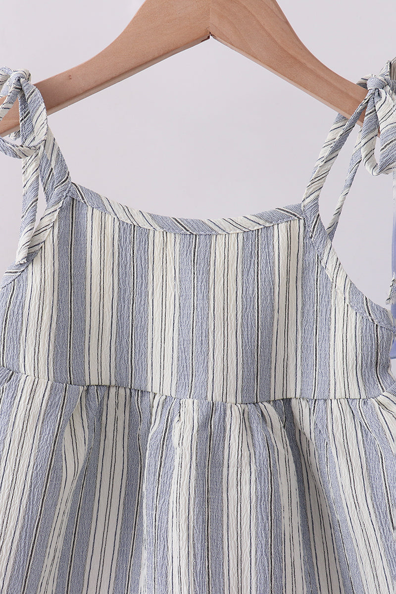 Blue Stripe Shark Embroidery Bloomer Set