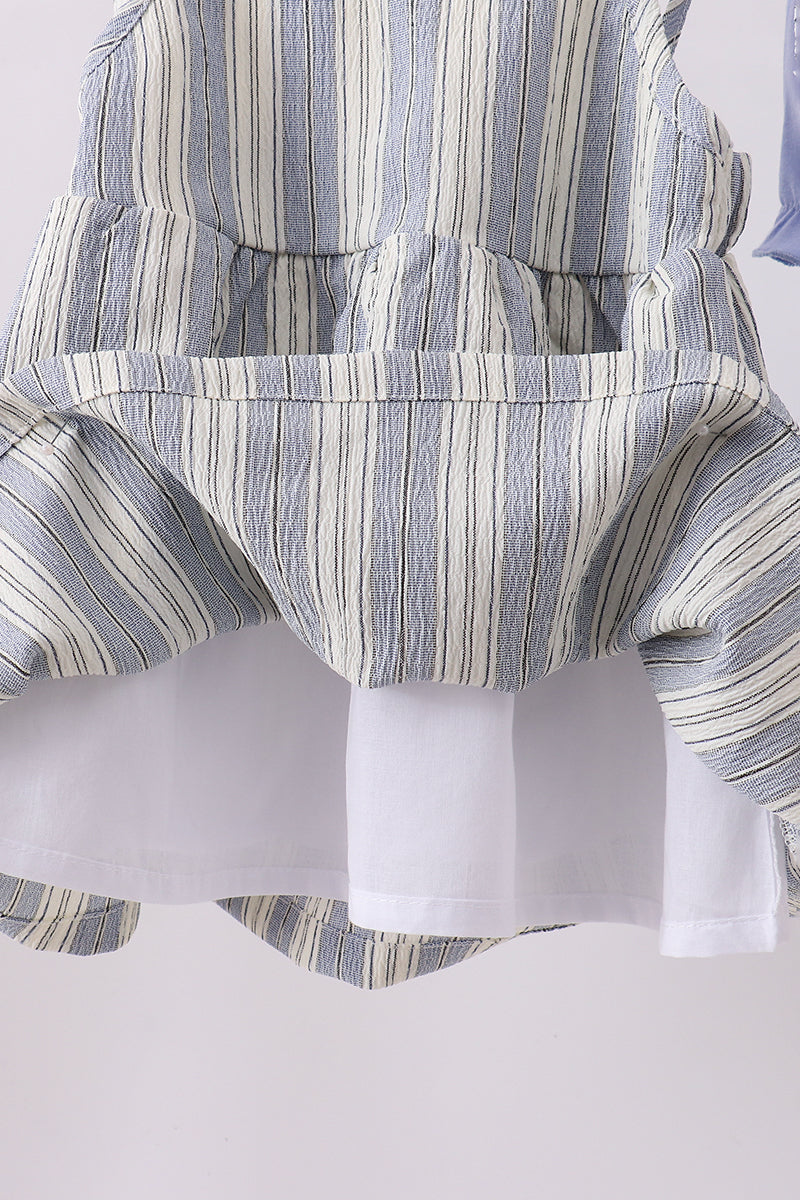 Blue Stripe Shark Embroidery Bloomer Set
