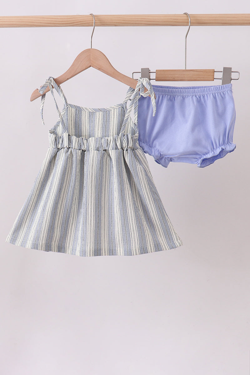 Blue Stripe Shark Embroidery Bloomer Set