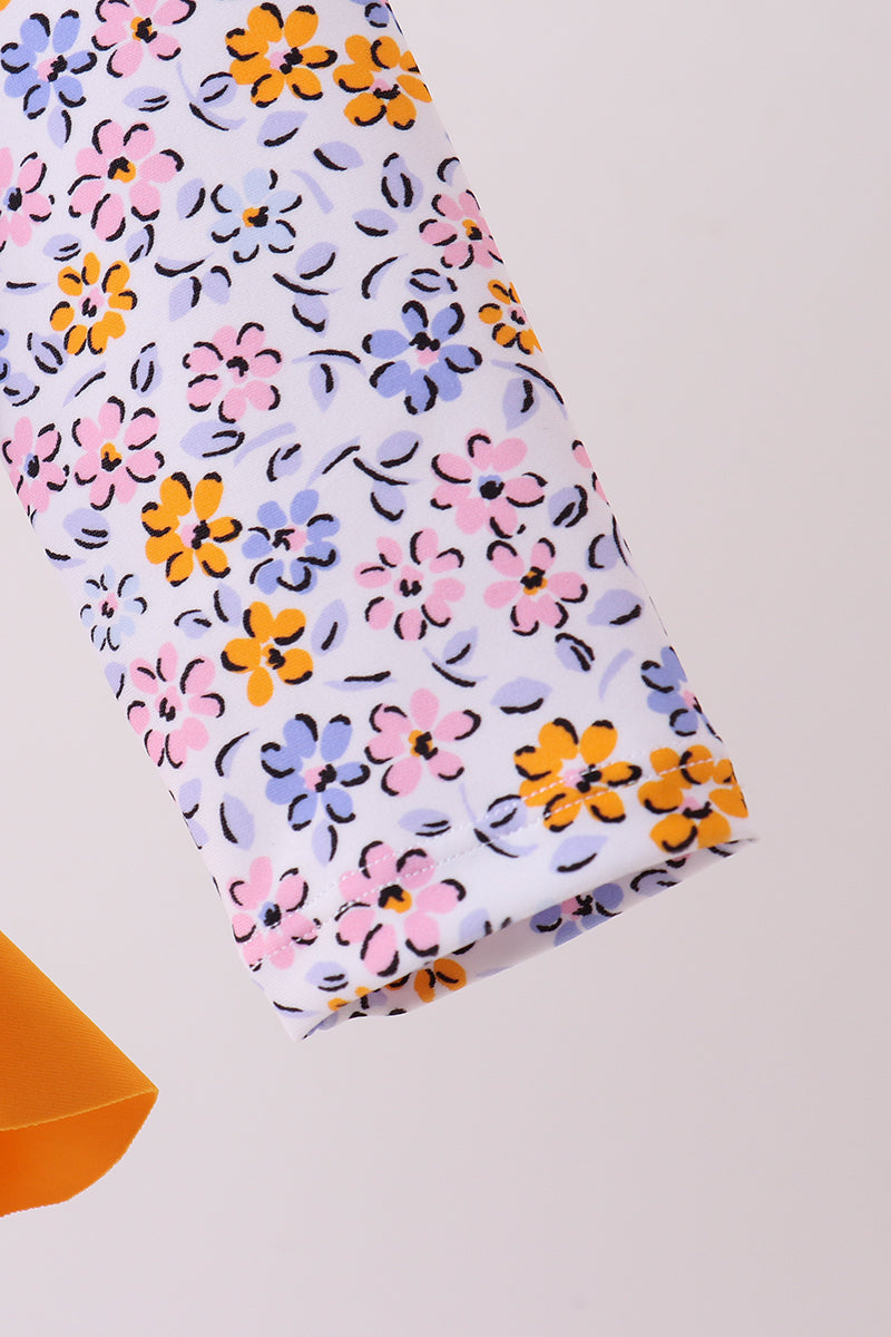 Mustard Floral Print Ruffle Rashguard