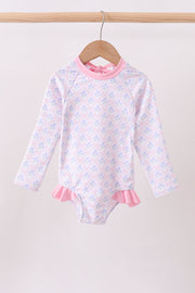 Pink Floral Print Ruffle Rashguard