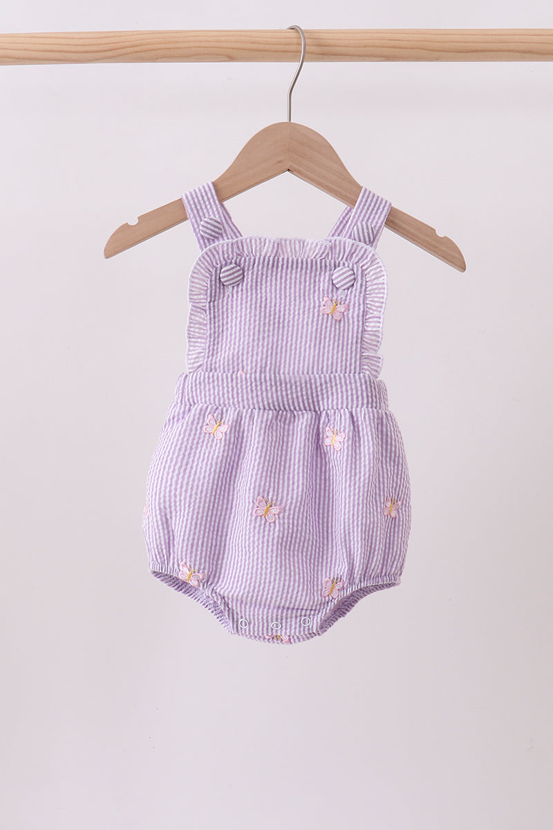Purple Seersucker Butterfly Embroidery Ruffle Bubble
