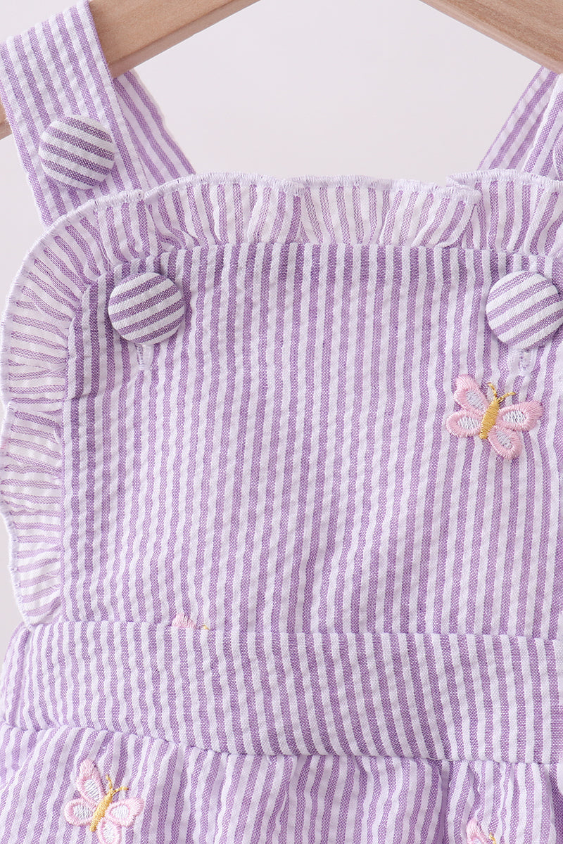 Purple Seersucker Butterfly Embroidery Ruffle Bubble