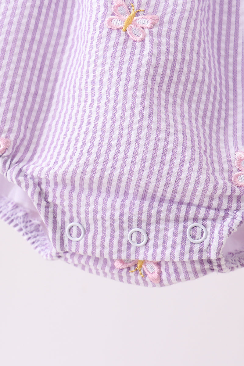 Purple Seersucker Butterfly Embroidery Ruffle Bubble