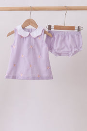 Purple Seersucker Butterfly Embroidery Bloomer Set