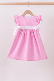 Pink Bow Gingham Ruffle Dress