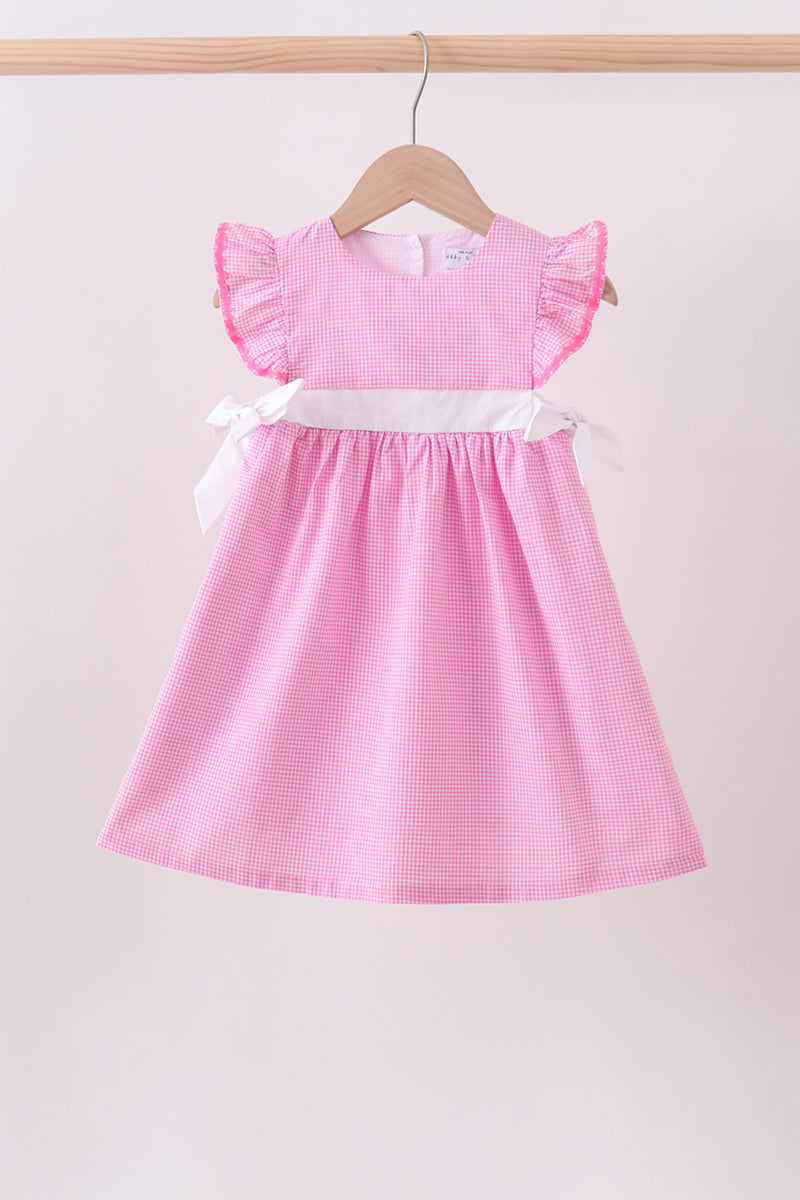 Pink Bow Gingham Ruffle Dress