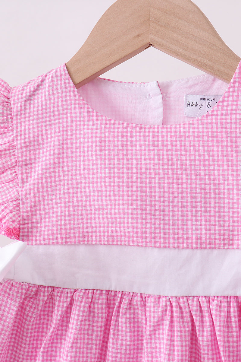 Pink Bow Gingham Ruffle Dress