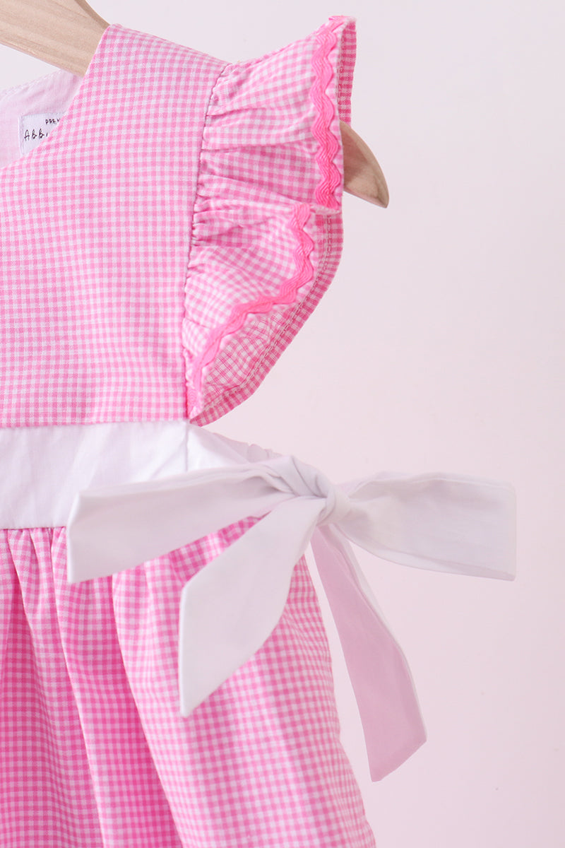 Pink Bow Gingham Ruffle Dress