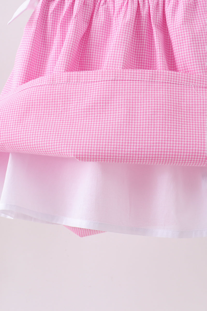 Pink Bow Gingham Ruffle Dress