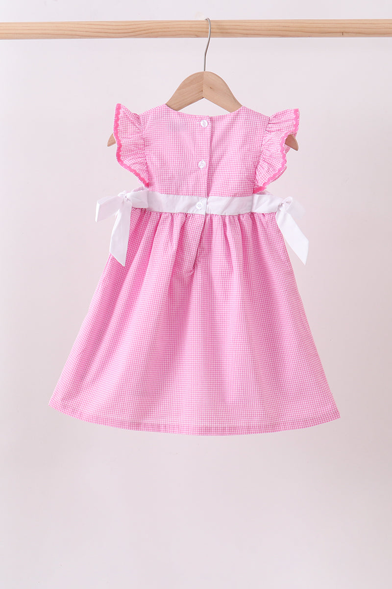 Pink Bow Gingham Ruffle Dress