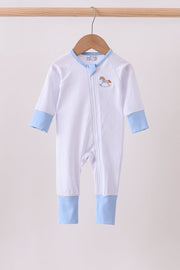 Blue Dot Horse Embroidery Romper