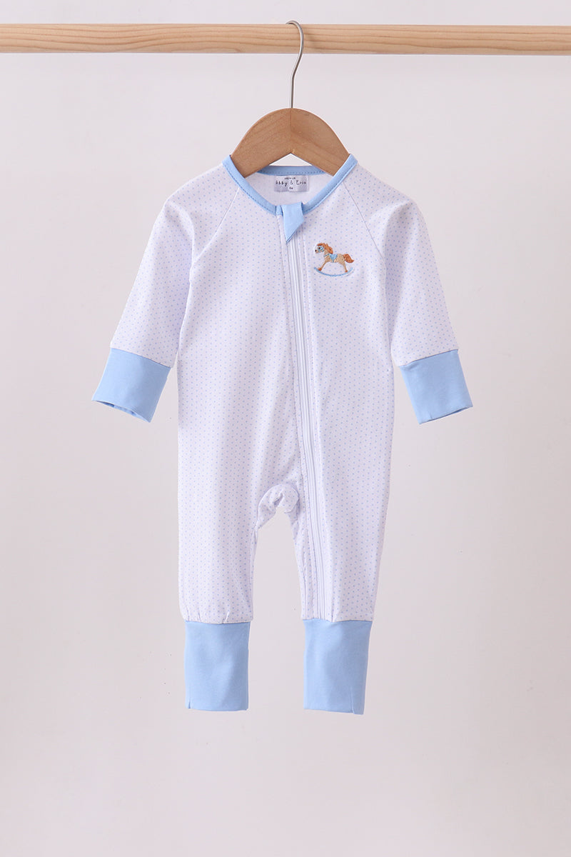Blue Dot Horse Embroidery Romper
