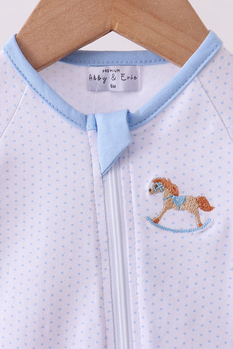 Blue Dot Horse Embroidery Romper