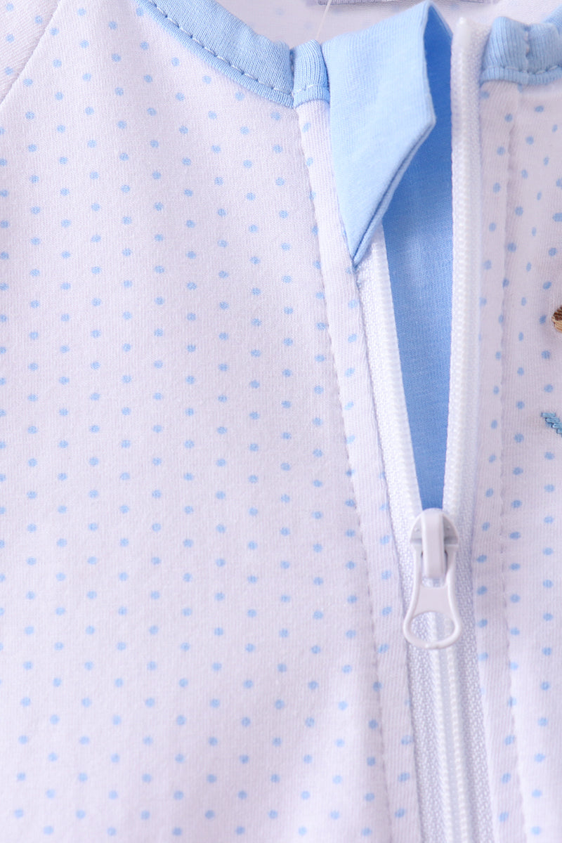 Blue Dot Horse Embroidery Romper