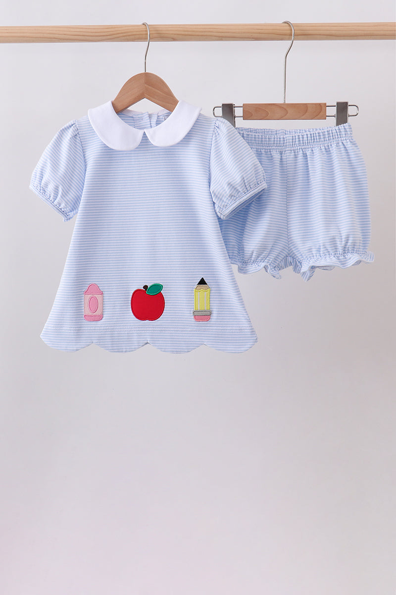 Blue Apple Pencil Embroidery Bloomer Set