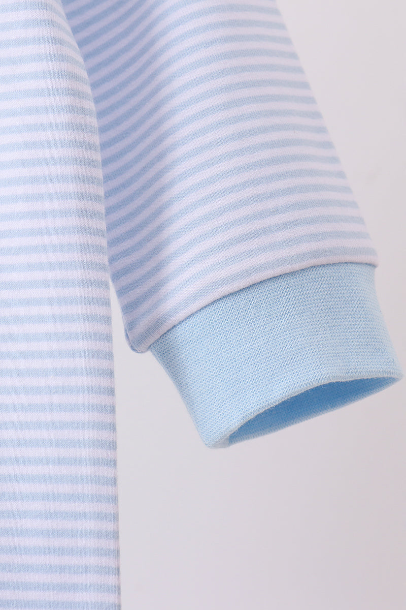 Blue Stripe Puppy Embroidery Romper