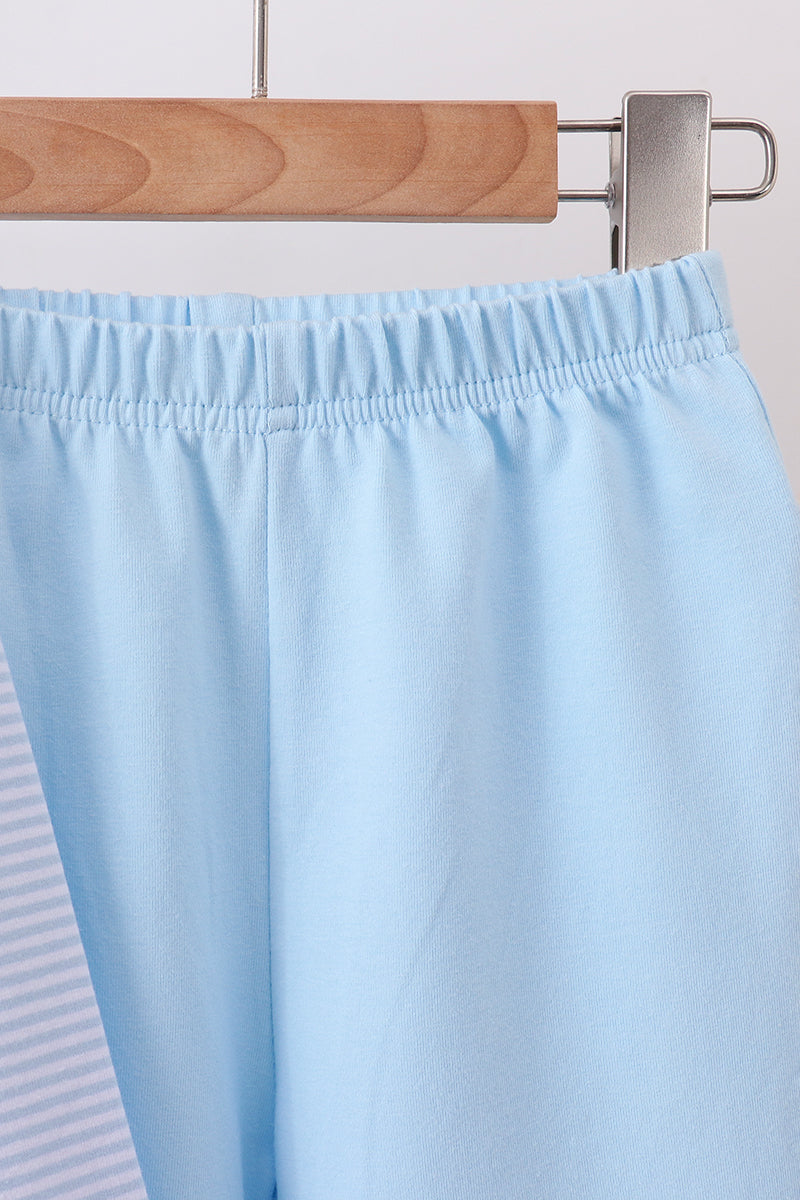 Blue Stripe Puppy Embroidery Pants Set